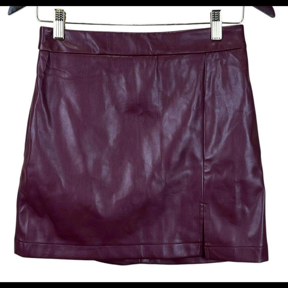 Altar D State | Dark Cherry | Cognac Faux Leather A-Line Skirt | Size Small Nwt